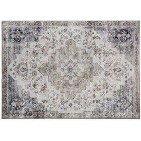 HOMCOM 8x10 Area Rug, Vintage Machine Washable Rug, Non-Slip Carpet for Living Room, Bedroom, Dining Room, Brown and Green