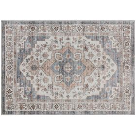 HOMCOM 5x7 Area Rug, Vintage Machine Washable Rug, Non-Slip Carpet for Living Room, Bedroom, Dining Room, Brown & Light Blue