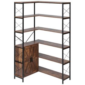 VEVOR 6 Tier Corner Bookshelf Tall Corner Bookcase with Doors L-Shaped Rack