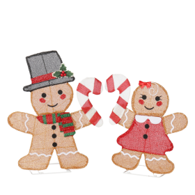 Set Of 2 Lighted Gingerbread Man And Candy Cane Christmas Decorations, Pre-lit 2D Holiday Decor With 80 Warm White LED Lights For Xmas Outdoor In (Option: 2PCS)