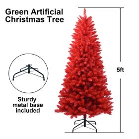 PVC Christmas Tree, Christmas Decorations, Red (Option: 5FT)