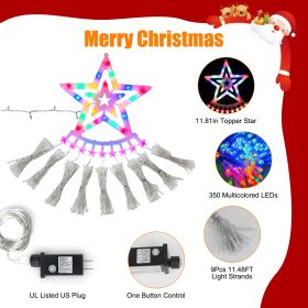 11.48FT 350LED Multicolored Christmas Star Waterfall Tree String Light Indoor Outdoor Waterproof String Lights With Star Topper 8 Light Modes Mem (Color: White)