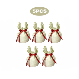 5Pcs Christmas Antler Gift Bags With Drawstring Flannel Gift Pouches Reusable Xmas Party Gift Wrapping Bag For Xmas New Year Birthday Wedding Win (Color: Khaki)