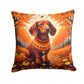 Dachshund Fall Throw Pillow Machine Washable, Indoor Outdoor Decorative Pillow for Couch, Bed or Patio, 18Hx18W (Default: Default)